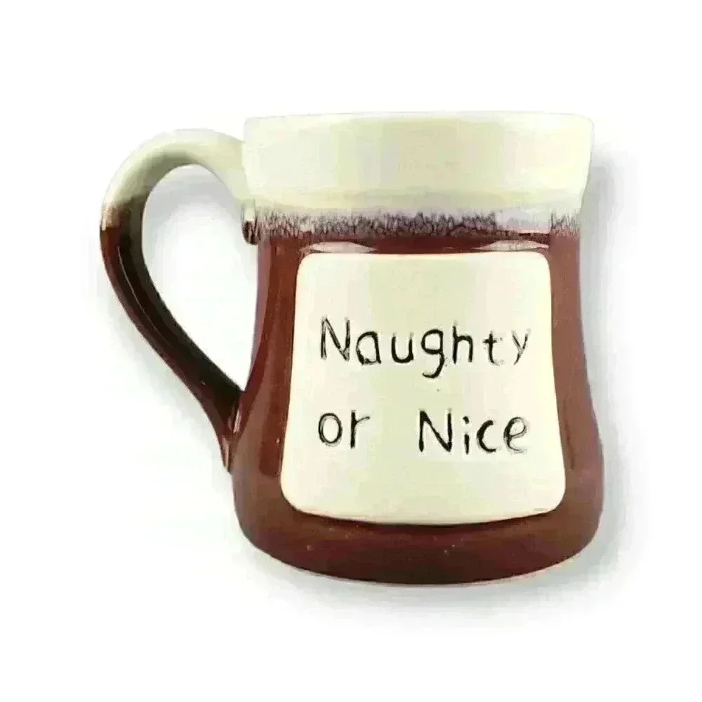 Studio Art Pottery XL Coffee Mug Cup "Naughty or Nice" Holiday Christmas Gift
